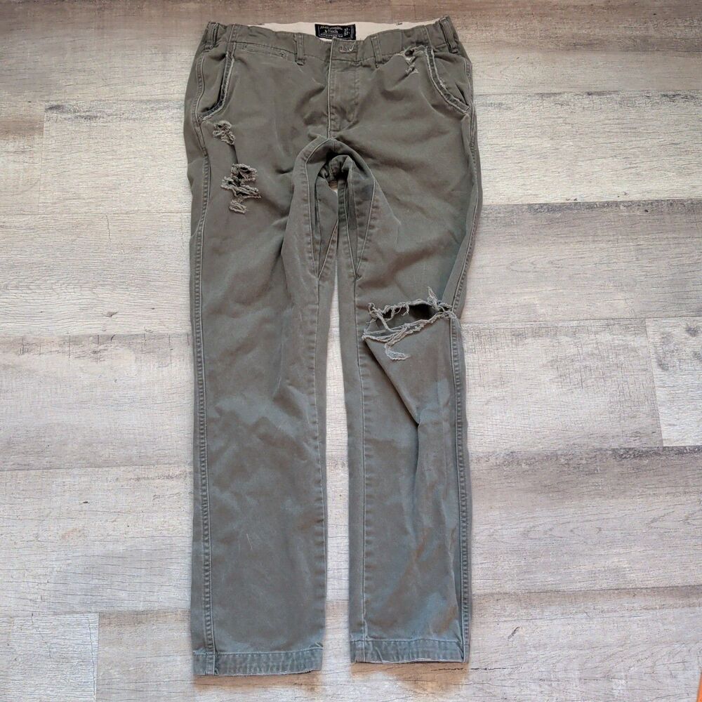 Y2K Abercrombie & Fitch Men's Athletic Slim Pants Olive 31x32 Distressed Ripped